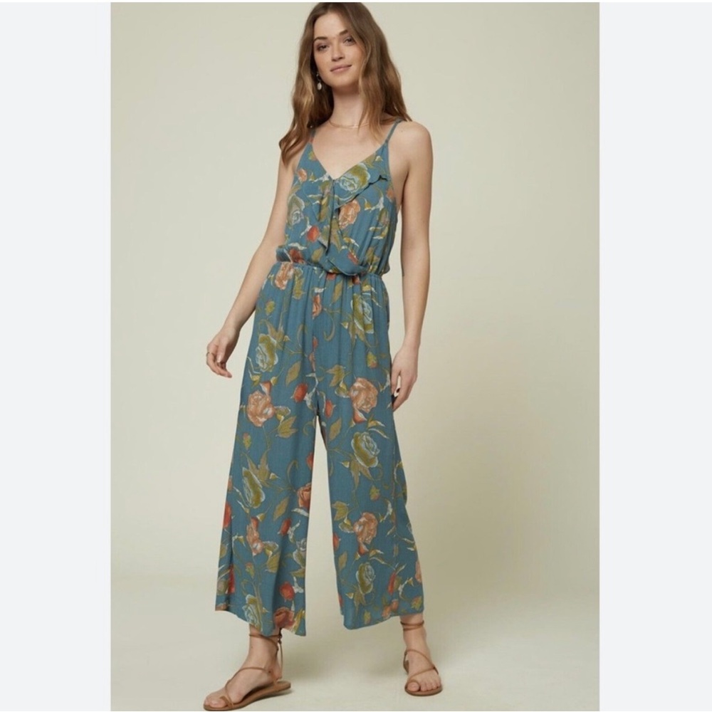 O'Neill Teal Floral Wide-Leg Jumpsuit